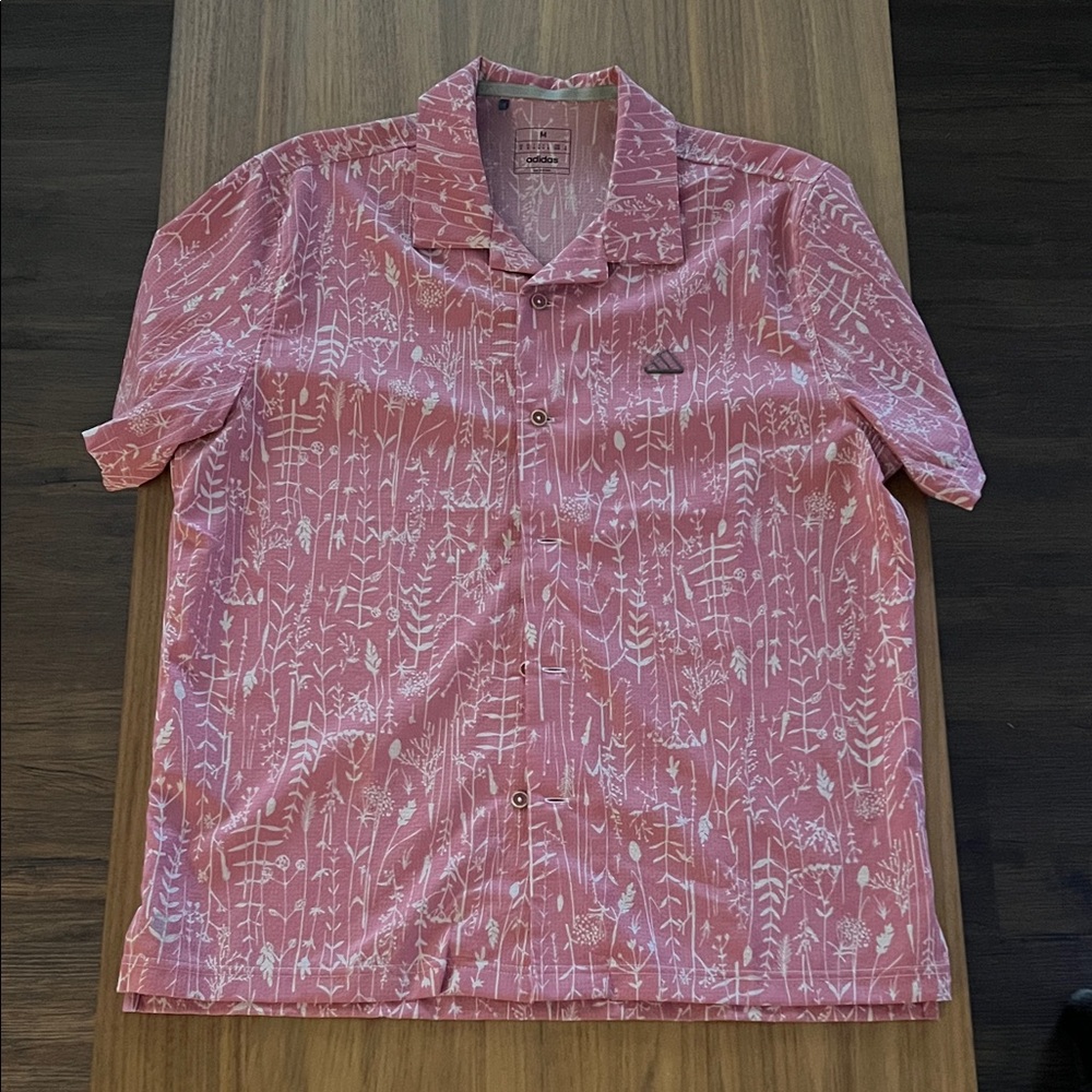 Adidas Pink and White Casual Button Down Shirt